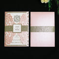 Elegant Light Pink Laser Cut Wedding Invitation Paper Card with Pearlescent Belly Band and RSVP Card