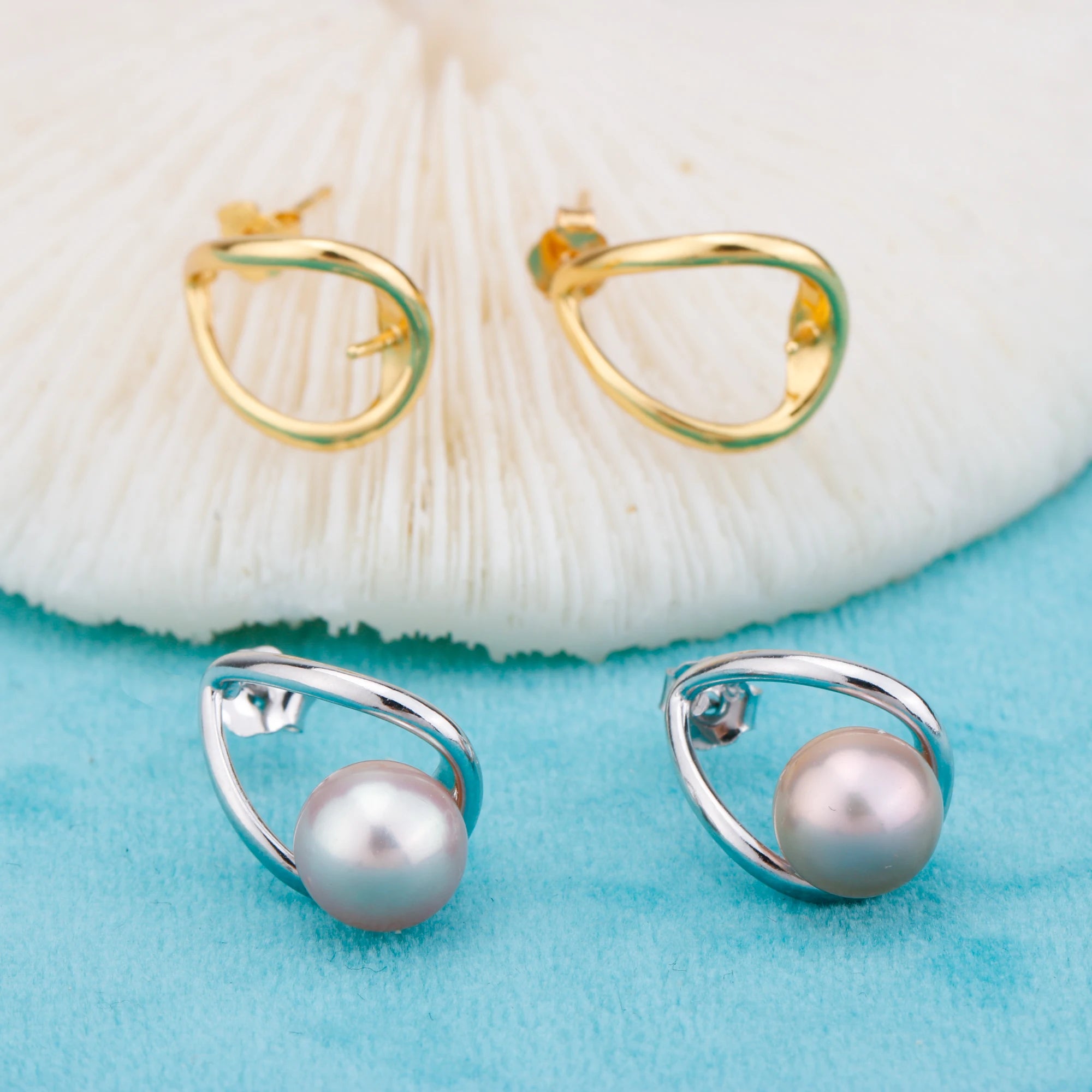 E010879 S925 Pearl Earring 925 Sterling Silver DIY 7-8mm Natural Freshwater Pearl Stud Earring for Women