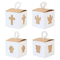 Baptism Theme Small Candy Treat Paper Boxes With Handle Cross Angel Holy Grail Design Embossing Gift Packaging Boxes for Party