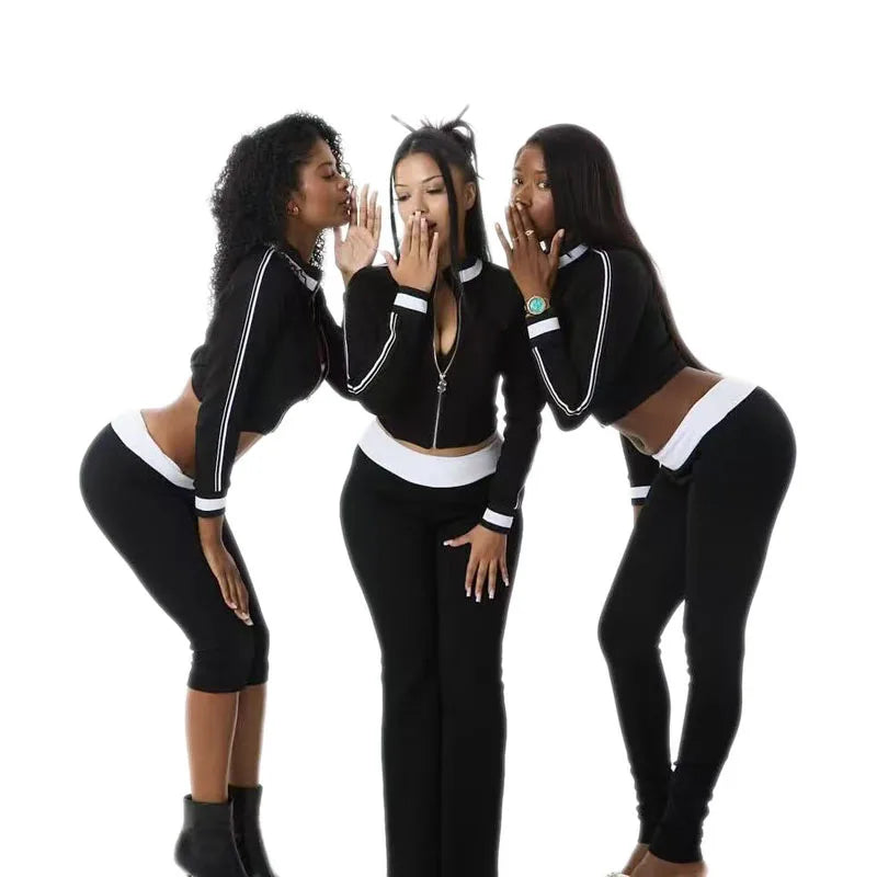 KY Autumn Long SLeeve Zipper up Jacket Stand Collar Long Sleeve White Stripe Y2k Sweat Suit Personalized Tracksuit