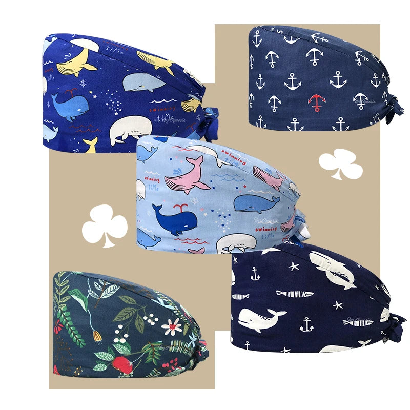 Skin Friendly Comfortable Breathable 100% Cotton Head Cover Laboratory Dentist Nurse Hats Hospital Hat