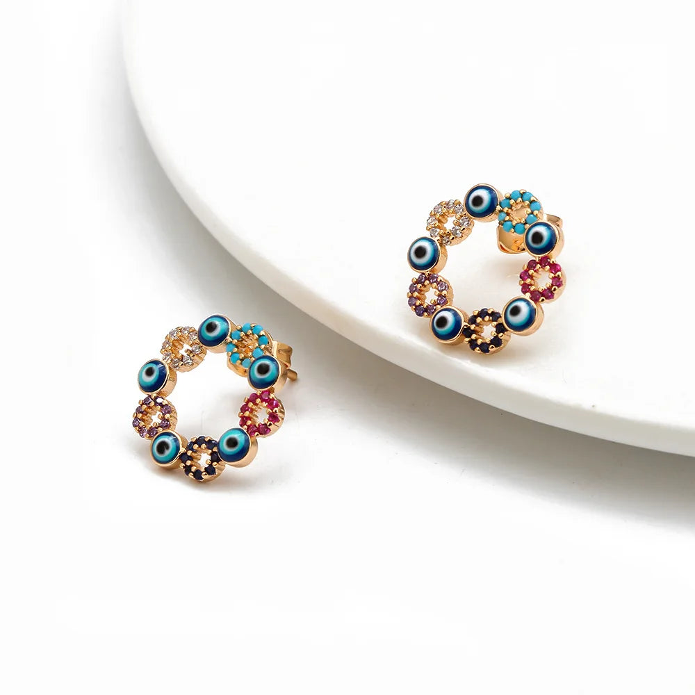 Colorful Flower Drop Oil Eye Earrings for Women Fashion Full Diamond Earrings Ear Studs