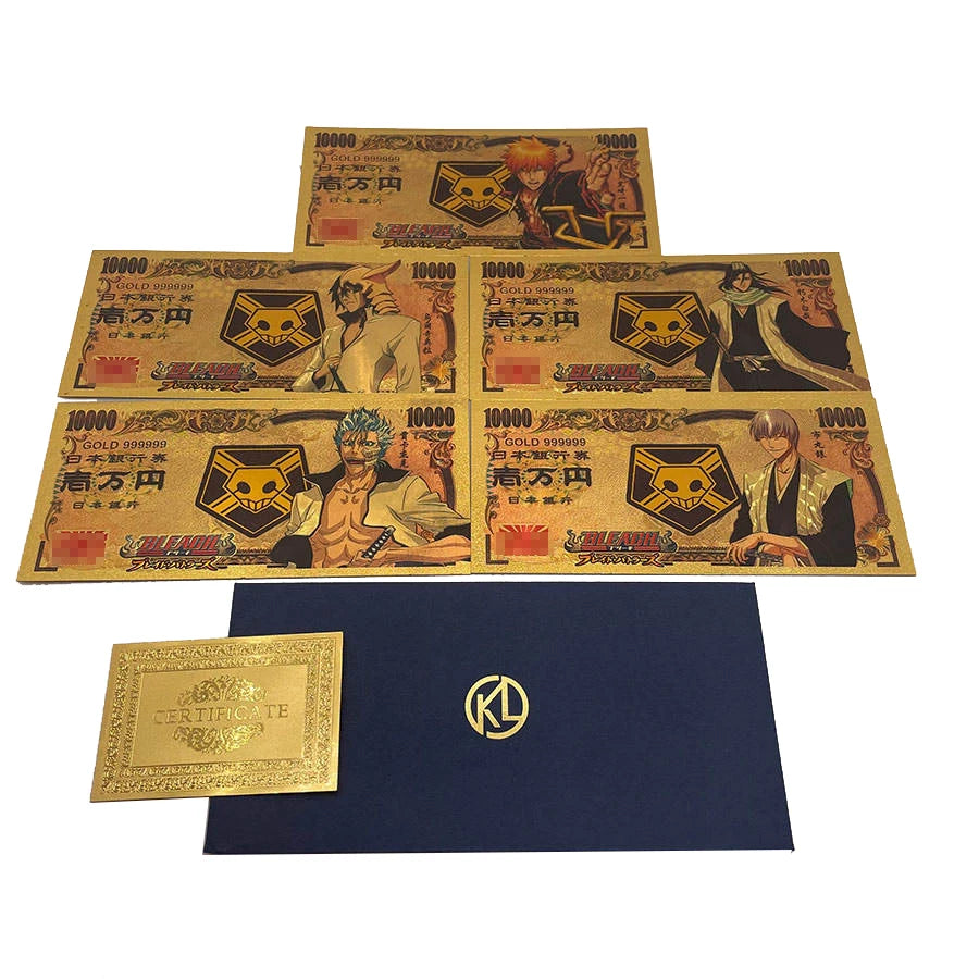 5 Types BLEACH Japanese Anime 10000 Yen Gold Banknote Card for Collection Home Decor