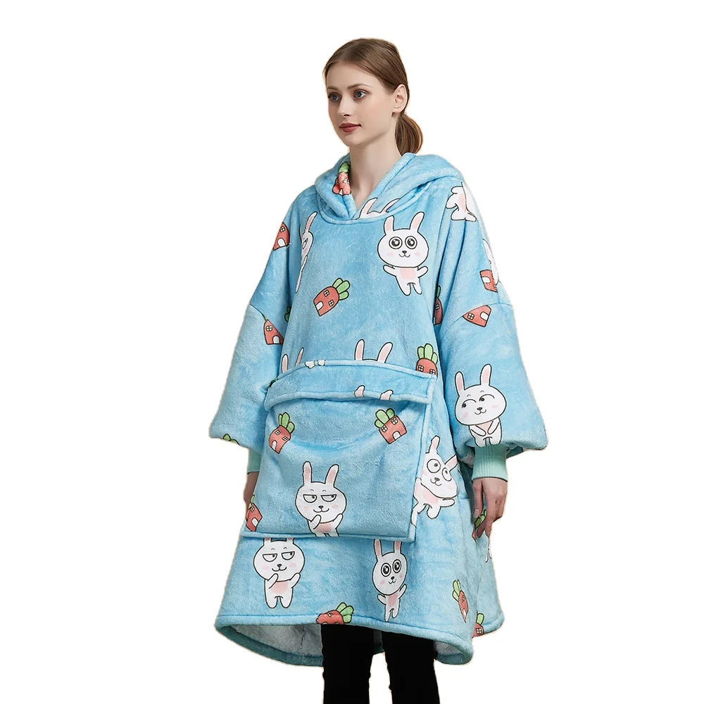 OEM ODM Plush Hooded Blanket Multiple Colors Warm Soft Sherpa Large Pocket Sweatshirt Blanket