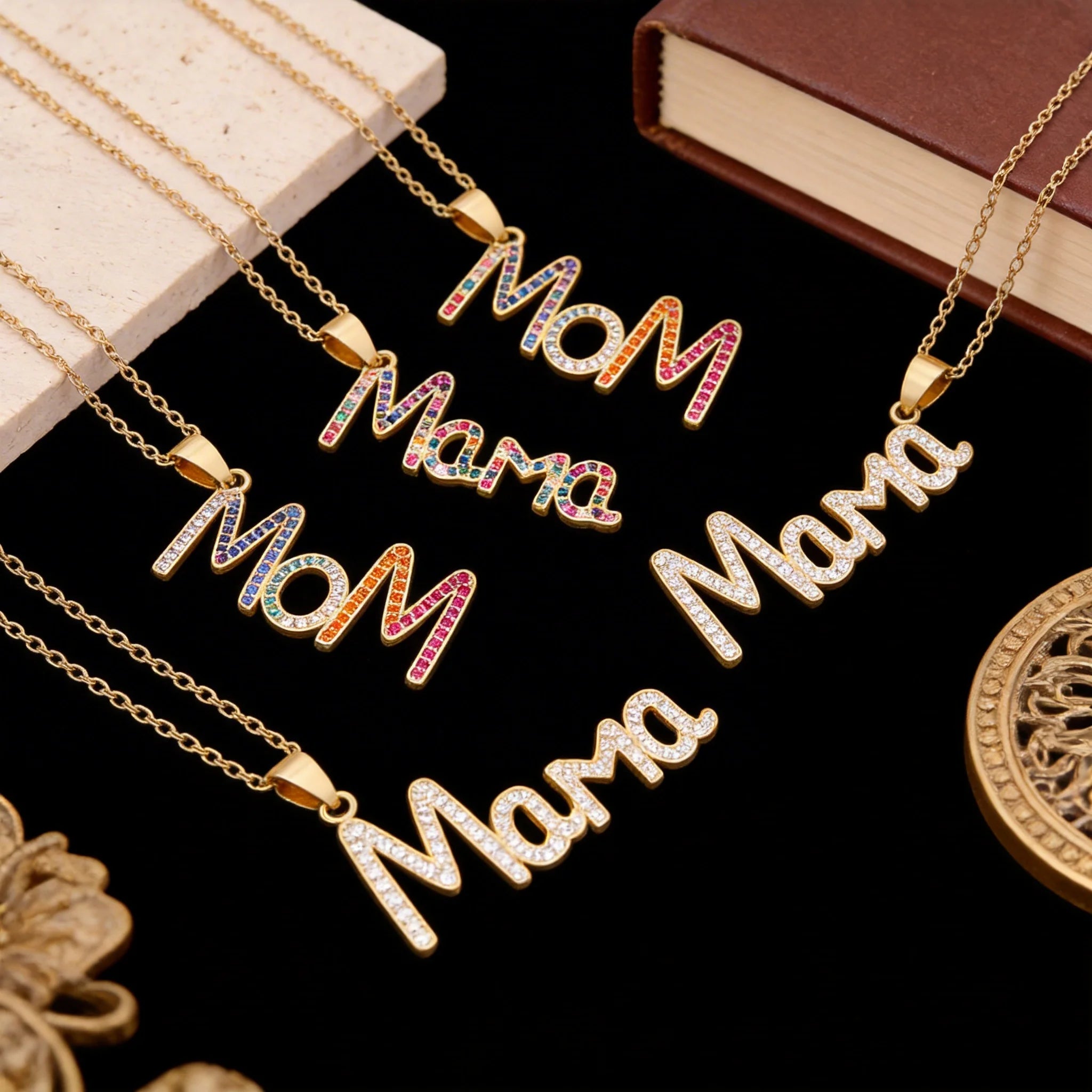 DUOYING 2026 Fashion 18K Gold Plated Mama Letter Pendant Necklace Zircon Jewelry for Women Mothers Day
