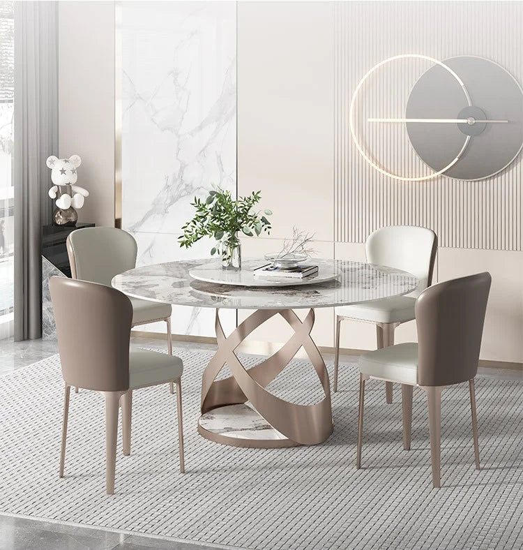 Foshan Furniture Italian Dining Table Chair Set Luxury for Restaurant High Back Metal Leather Chairs