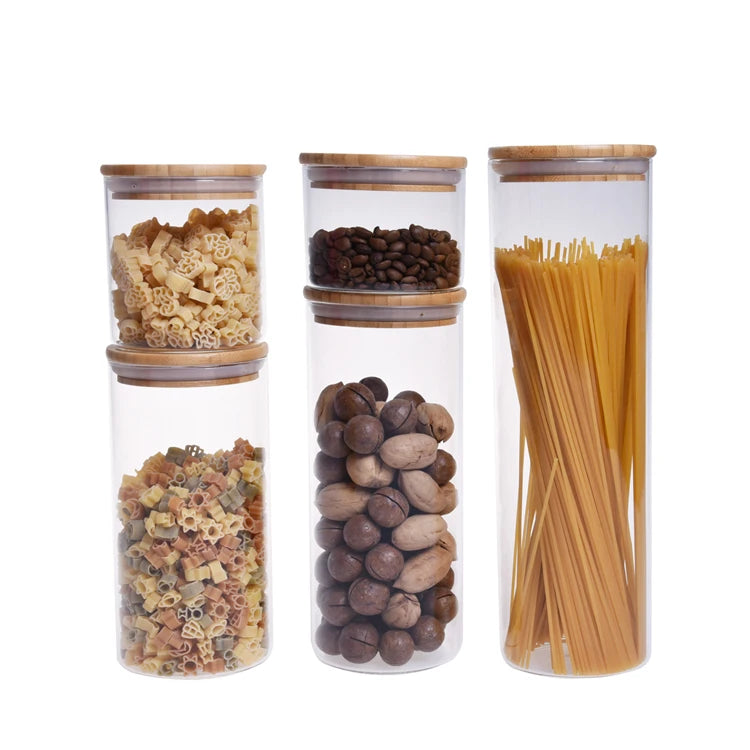 Best Selling High Borosilicate Food Storage Containers With Bamboo Lids Clear Glass Storage Jars for Kitchen