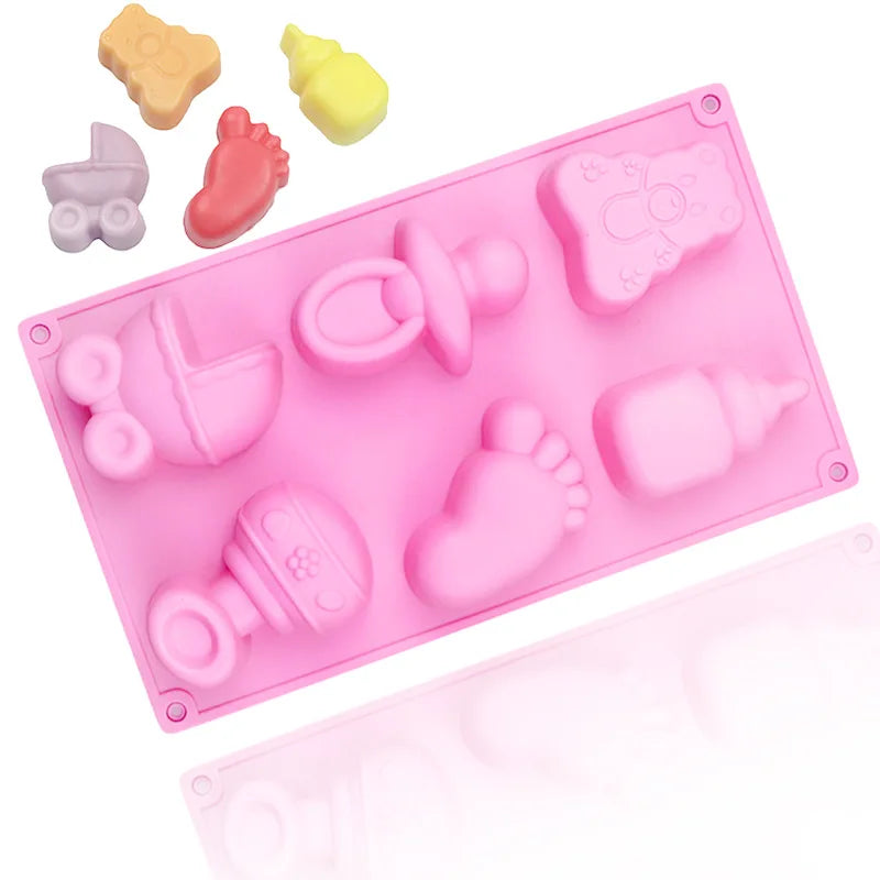 6-Cavity Eco-Friendly Silicone Pacifier Cartoon Mold for Chocolate Ice Cake & Soap (Opp Bag)