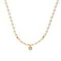 Retro Style Modern Shell Bead Unisex Freshwater Pearl Chain Necklace White Cubic Zircon Pendant Stainless Steel 18K Gold Plated