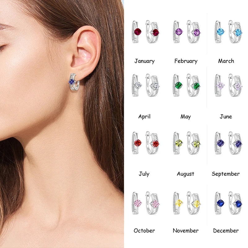 Simple 925 Sterling Silver Shiny U Square Purple Zircon Ear Buckles for Women Fine Jewelry Luxury Wedding Gift Stud Earrings