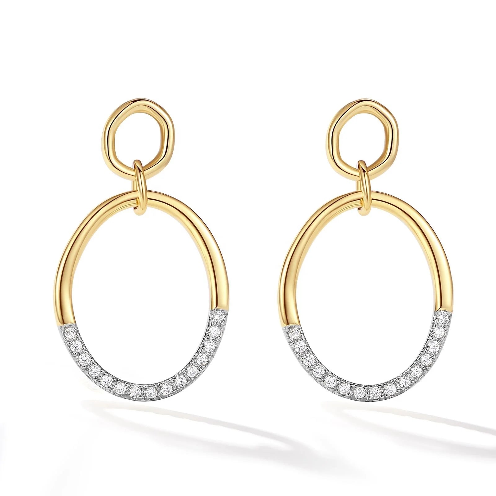 Nagosa 18k Gold Vermeil 925 Sterling Silver Zirconia Double Circle Two Tone Stud Earrings Women Wholesale Jewelry