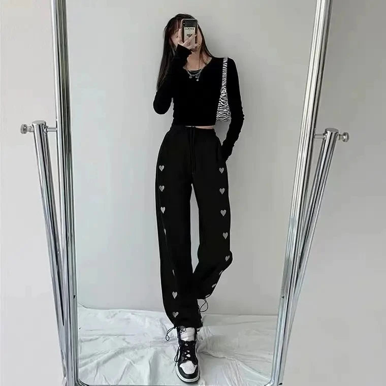 M-2XL Spring/Summer New Drawstring Sports Casual Pants Love Women's Leggings