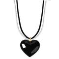 2024 New Simple Peplum Cream White Black Enamel Double Sided Heart Pendant Rope Necklace Jewelry Customized