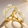 18K Gold-Plated Fashionable Stainless Steel Couple Rings Elegant Wedding Birthday Gift Accessories