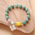 Natural Burmese Jade Green Jade Bead Diamond Inlaid Gemstone Four Leaf Clover Bracelet for Women