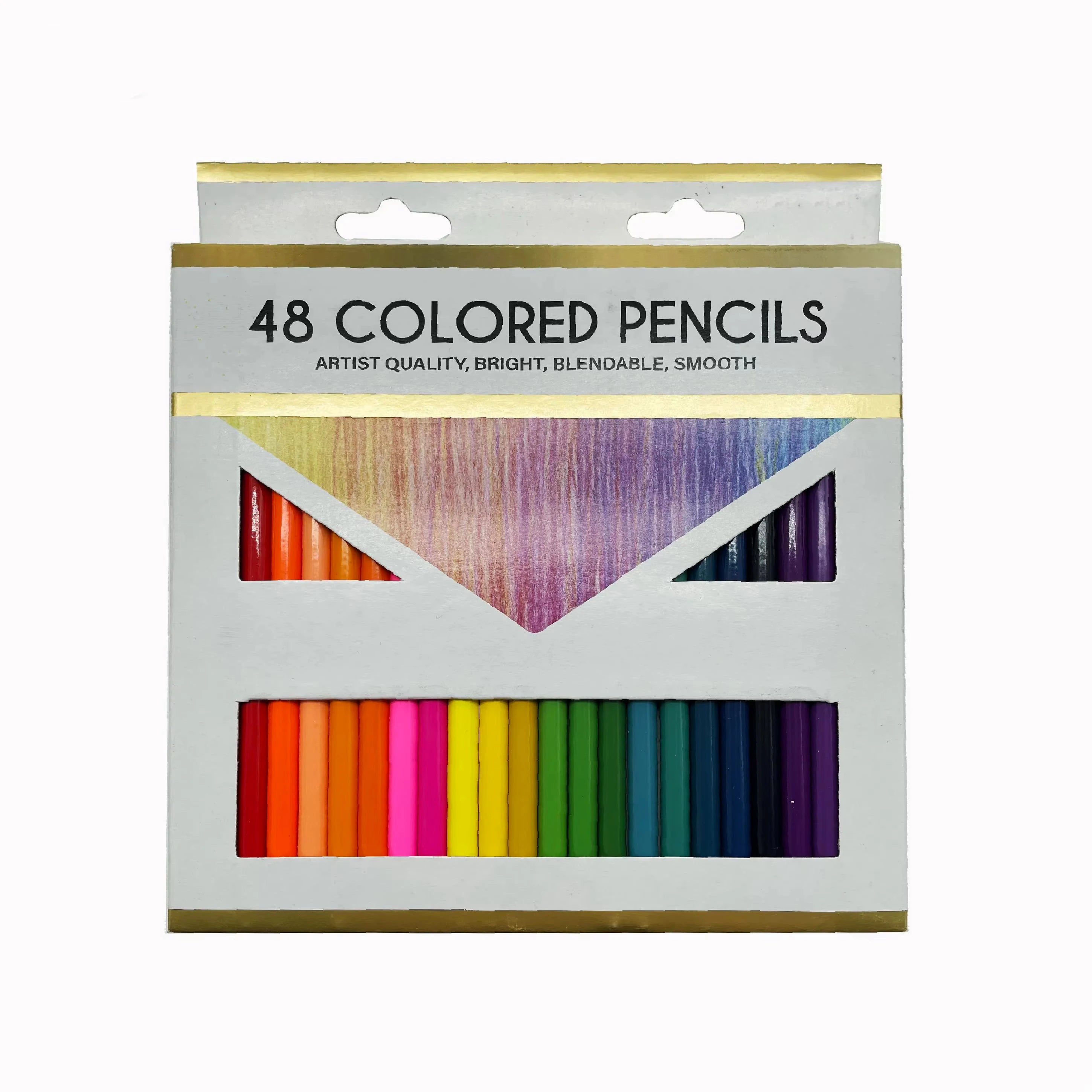 48pcs Professional Artist Grade Basics Premium Colored Pencils Soft Core Bass Wood with Paper Box