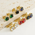 Anti Tarnish 18K Gold Plated Stainless Steel Charming Geometric Colorful Zircon Stud Earrings for Women