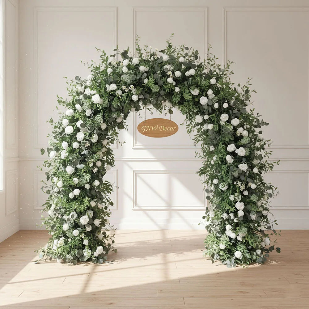GNW Artificial Flowers Decoration Round Gold Metal Silver Wedding Half Circle Arch Flower