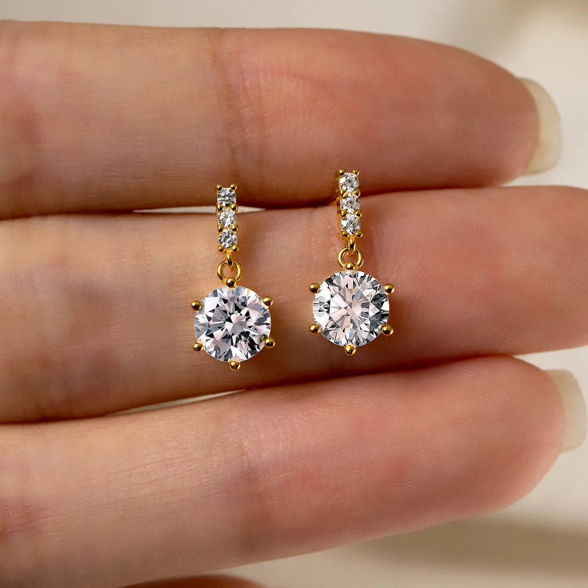 925 Sterling Silver Classic Cubic Zirconia Gold Plated Small Wedding Stud Earrings Fashion Jewelry for Women