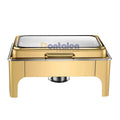Dontalen Luxury Golden Chafing Dish Square Hydraulic Stainless Steel 304 6L/9L Gas Heating Food Warmer