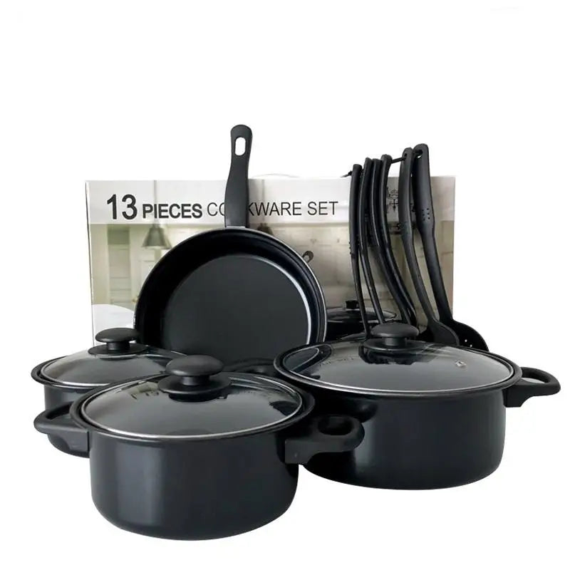 Kitchen 13 Piece Easy Cleaning Non Stick Cookware Sets Black Pot and Pans Cast Iron Cooking Pot With Pot Lid