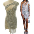 WDP-492  Rhinestone Tassel Fringe Glass Crystal Neckline Crystal Applique for Rhinestone Wedding Dress Bridal