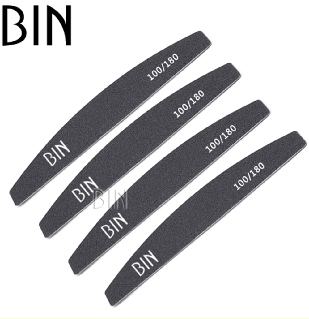 BIN Nail Supplies 100 180 Grit Black EVA Nail Files Half Moon for Acrylic Nails Emery Boards Quality E File