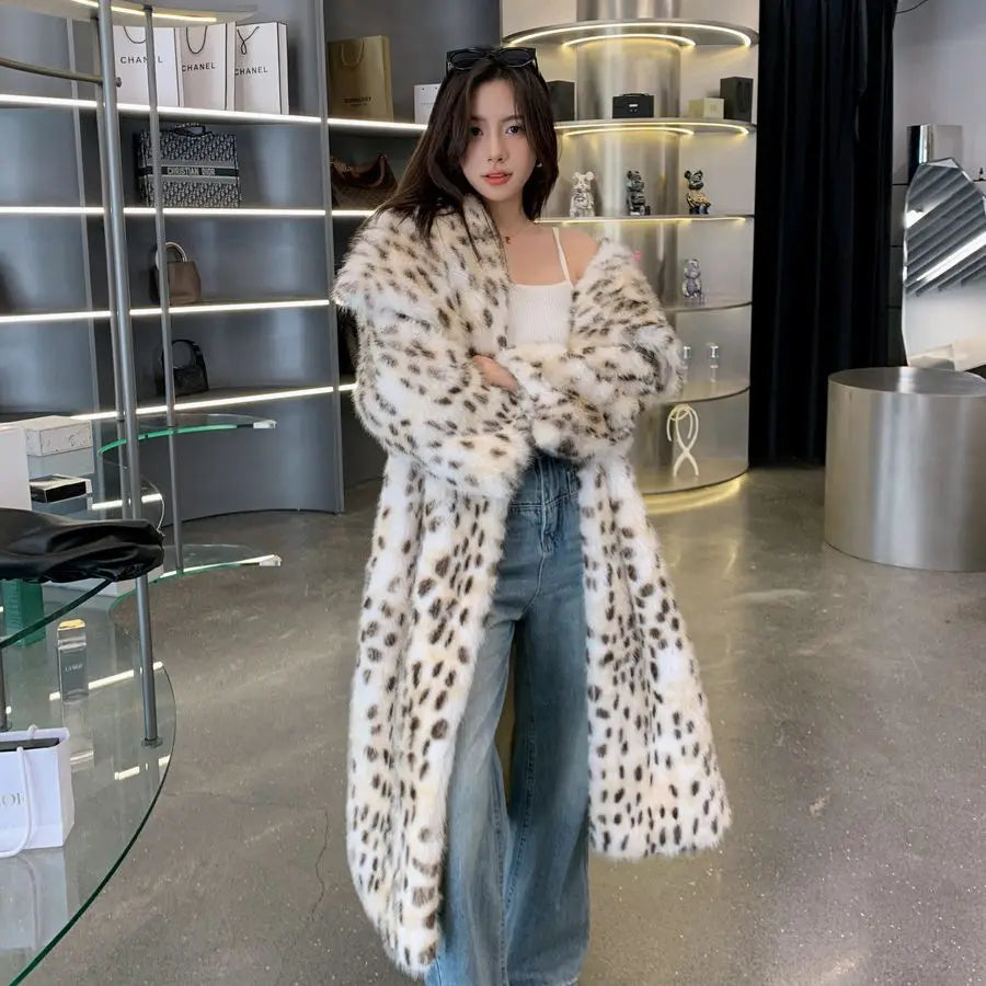 Luxury Custom Vintage Casual Long Faux Leopard Fur Plus Size Women's Winter Coat Thick Hooded Eco-Friendly Keep Warm Windproof