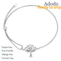 Women's Fine Chain Link Fortune-turning Jewelry S925 Sterling Silver Minimalist Adjustable Chain Bracelet with Lotus Flower