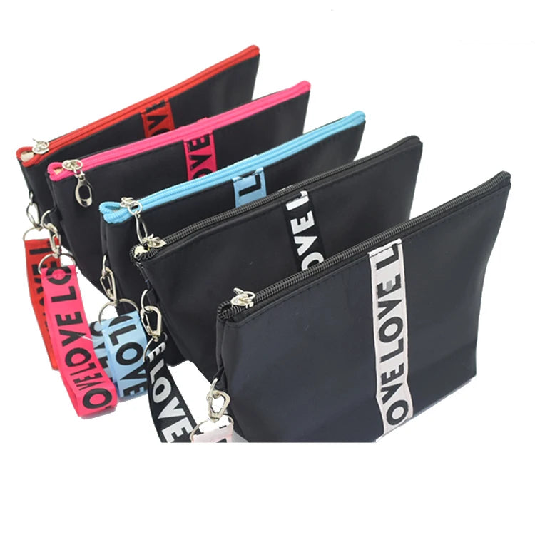 Custom Women Travel Red Webbing Case Pouch Cosmetics Makeup Bag