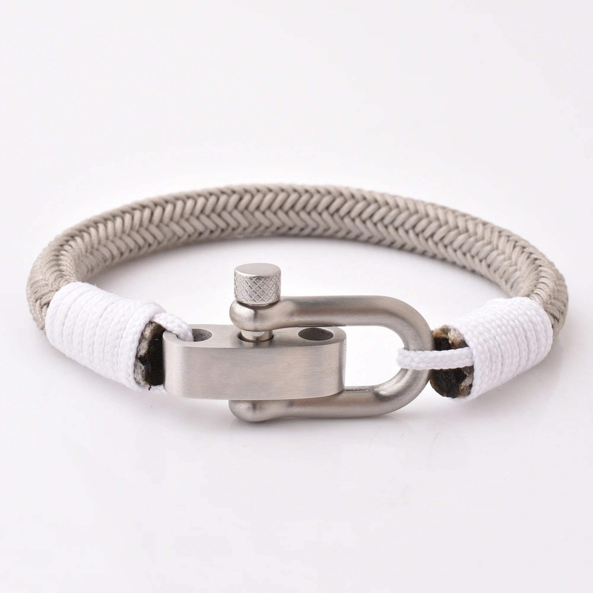 Fashion Nylon Rope Bracelet With Stainless Steel Bruhsed Silver Color Shackle Bracelet for Men