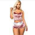 Ladies Pajamas Lounge Wear Women Two Piece Short Velvet Sleepwear Spaghetti Strap Sleeveless Crop Top Velvet Pajamas