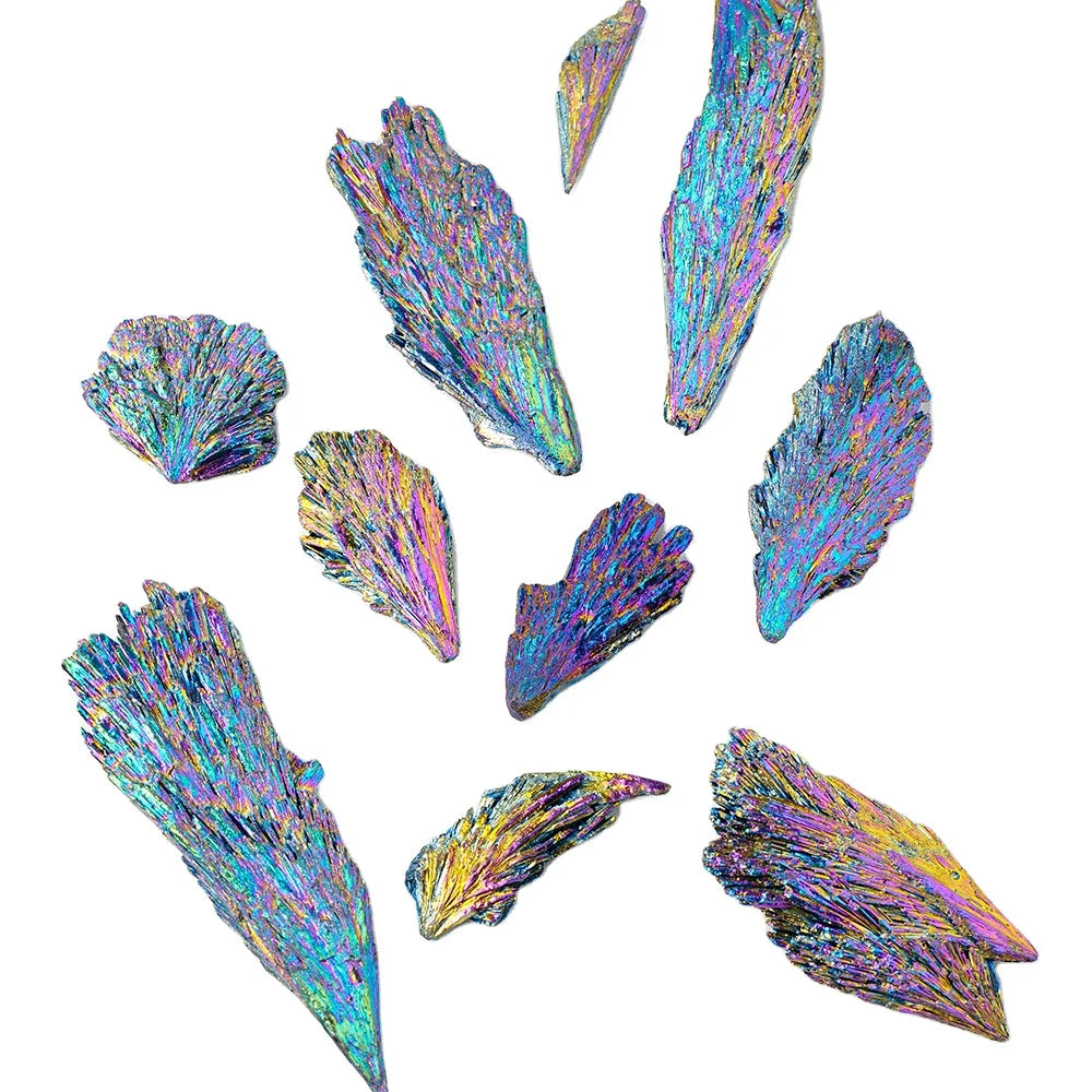 Wholesale Healing Stone Electroplate rainbow Tourmaline Feather Raw Crystal Mineral Collection