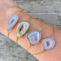 BM14713 Natural Agate Geode Free Form Adjustable Box Chain Bracelet Gold Plated Minimal Minimalist Jewelry
