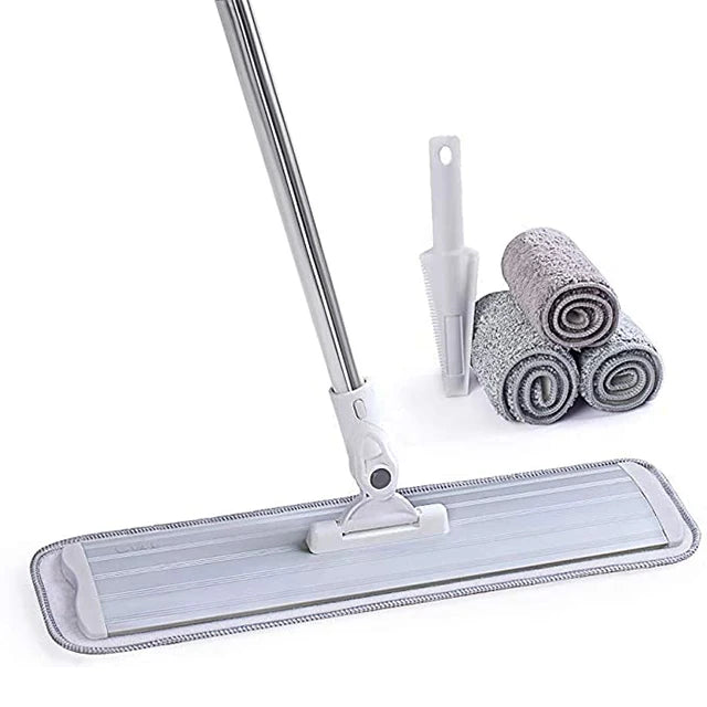 Commercial 18\" Flat Microfiber Floor Mop Cleaning System Wet Dry and Dust Hardwood with 4 Washable Pads and Swivel Handle