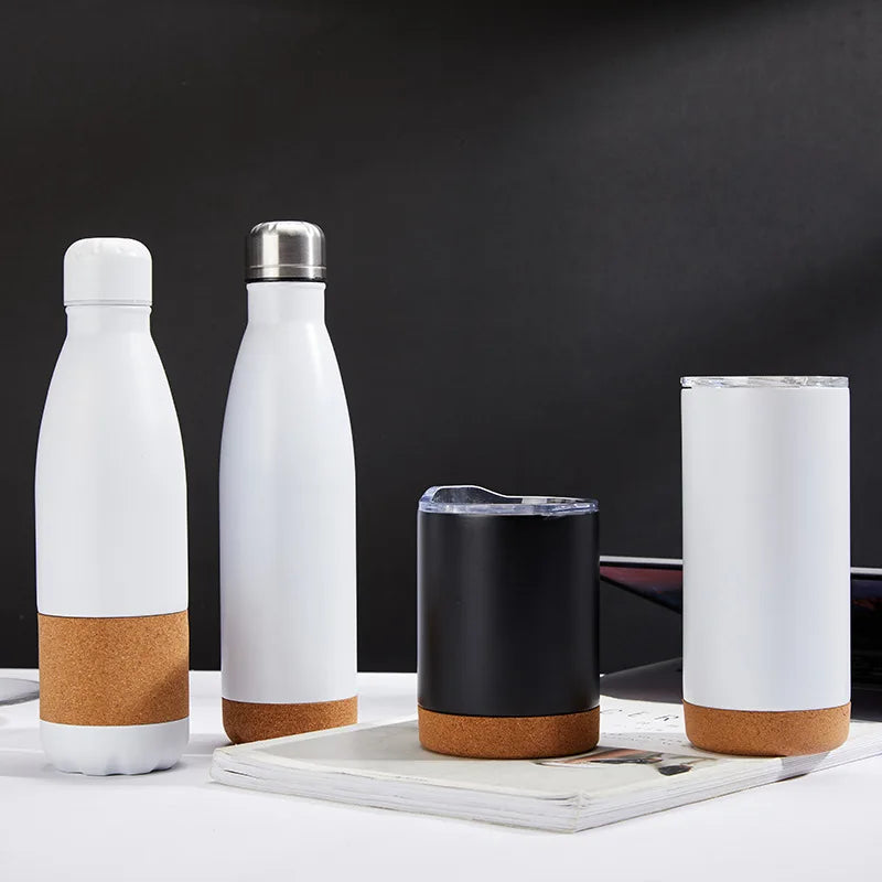 Coffee Mugs 12oz 16oz  Reusable Sustainable Tumbler with Cork Bottom Stainless Steel Double Wall Insulated Mug with Handle