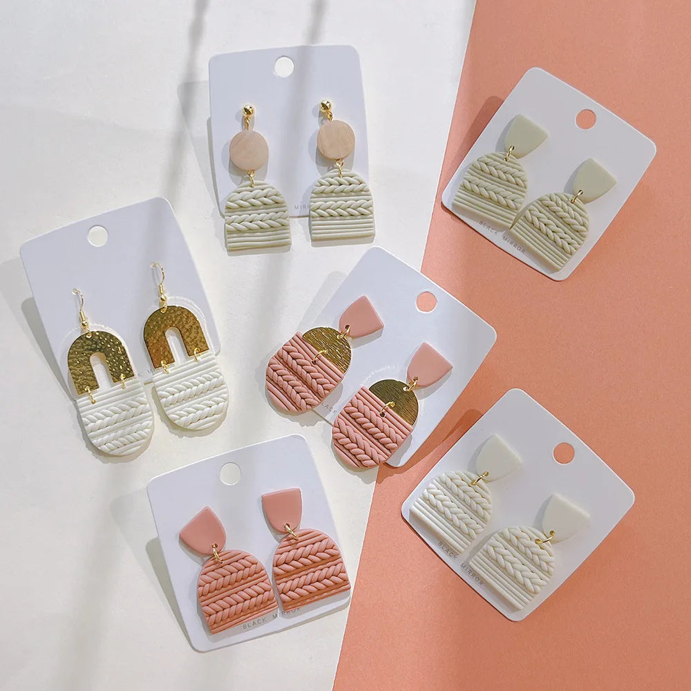 2025 Popular Soft Pottery Earrings Striped Geometric Handmade Earrings Temperament Polymer Clay Earrings for Women