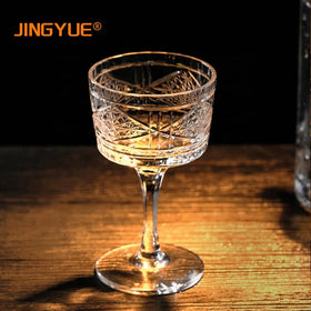 Wholesale Jingyue 135ml Lead-Free Crystal Clean Carved Margarita Cocktail Glasses Custom Logo Minimalist Design for Martini