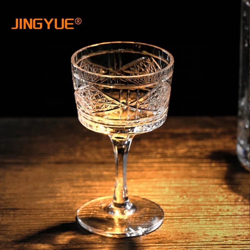 Wholesale Jingyue 135ml Lead-Free Crystal Clean Carved Margarita Cocktail Glasses Custom Logo Minimalist Design for Martini