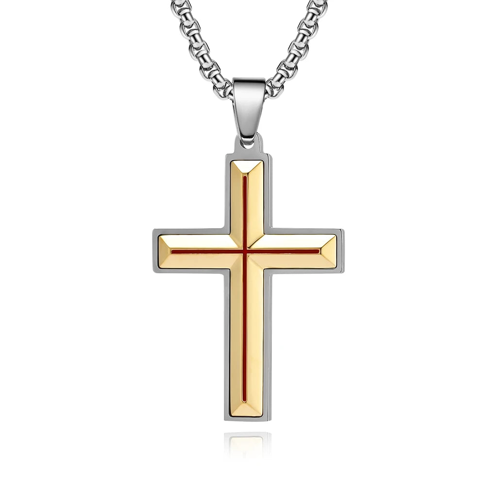 Alin Wholesale Red Line Cross Pendant Cross Decoration IPG  Stainless Steel Necklaces 316l Fine Jewelry for Men