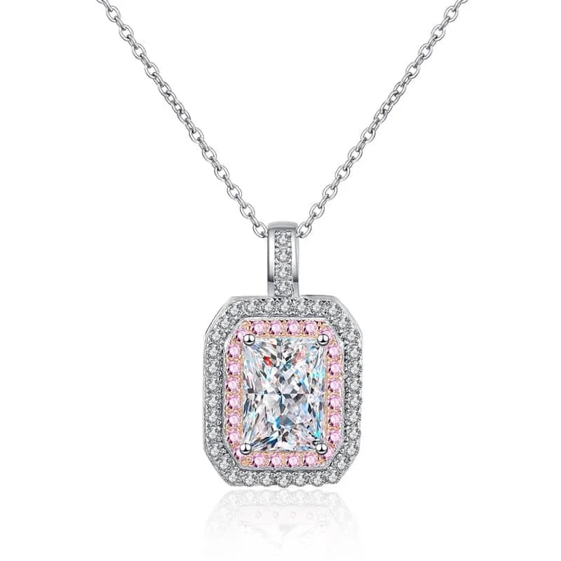 Light Luxury 1-Carat Radiant Cut Moissanite Necklace for Women 925 Sterling Silver with Sweet Cube Fine Jewelry