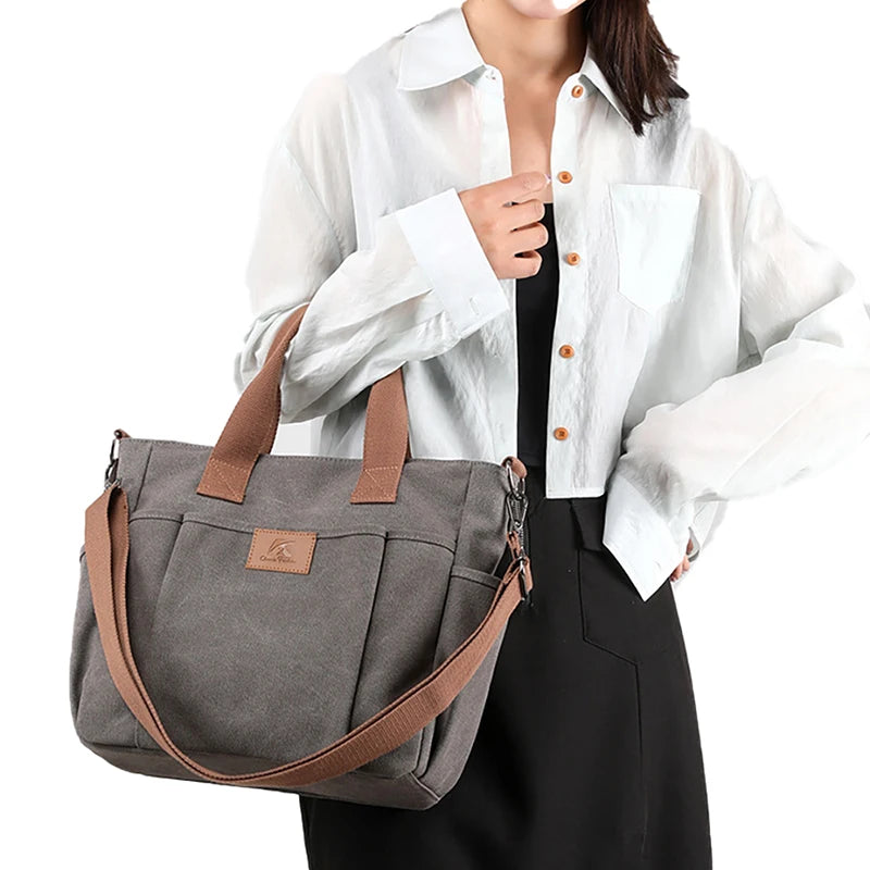Vintage Shoulder Bag Women's Tote Handbag Simple Fashion Handheld Crossbody Large Capacity Canvas Bag
