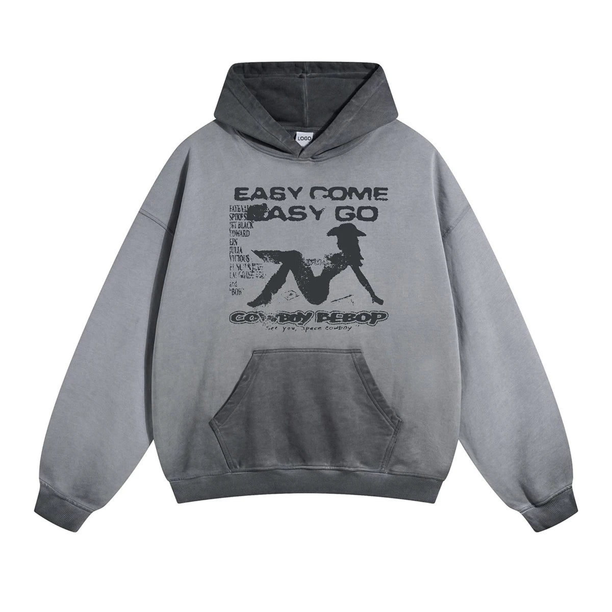 Unisex Vintage Drop Shoulder Sun Fad Pullover Sweatshirt Custom Men Screen Print Graphic Heavyweight Acid Wash Distressed Hoodie
