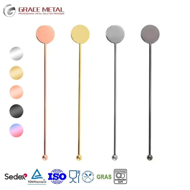Promotional Bar Tools Customizable Logo Metal Martini Cocktail Picks Stir Sticks Custom Stainless Steel Drink Stirrer