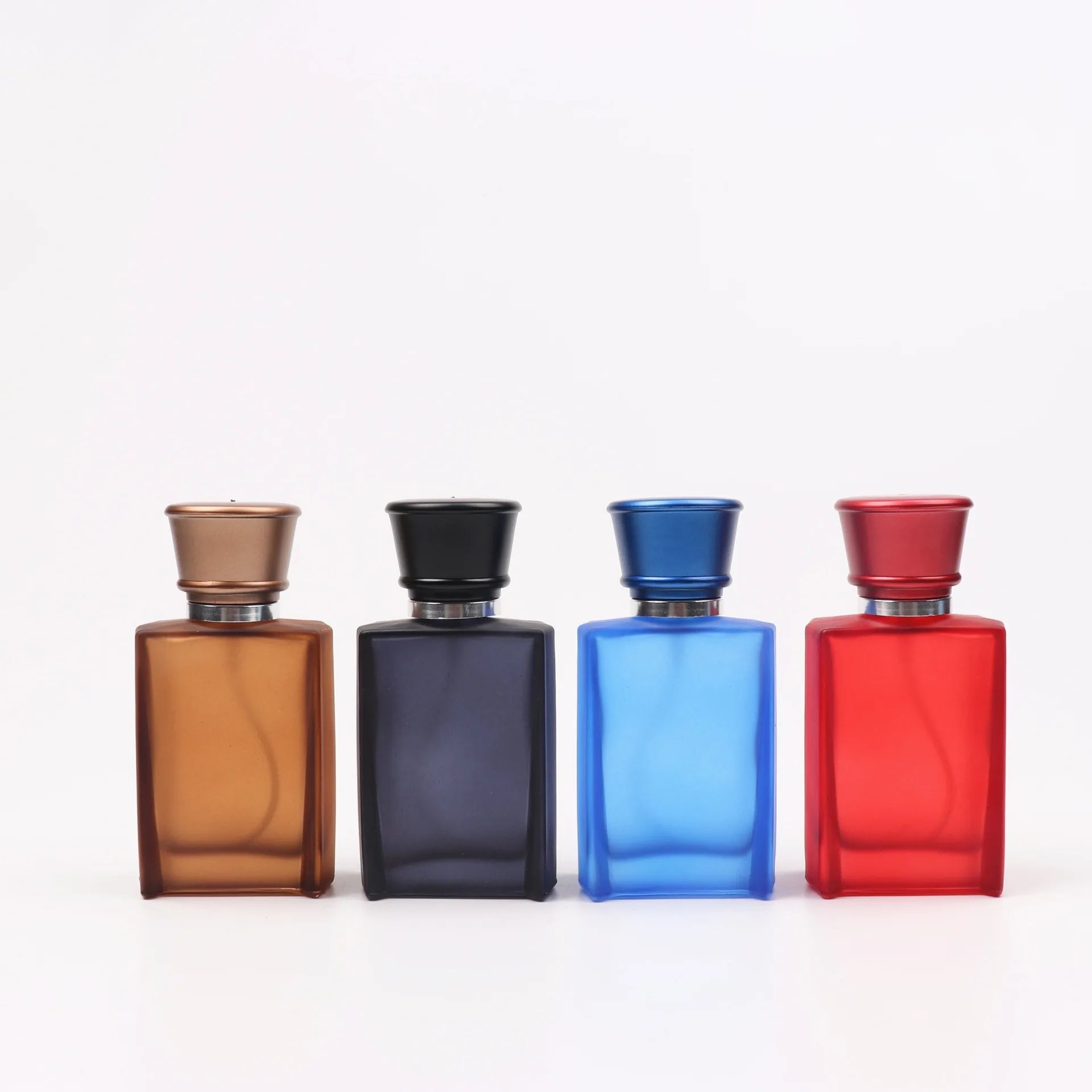 Simple Design 30ml Colored Rectangle Frosted Glass Perfume Spray Bottle Red Black Blue Empty Cosmetic Screw Cap