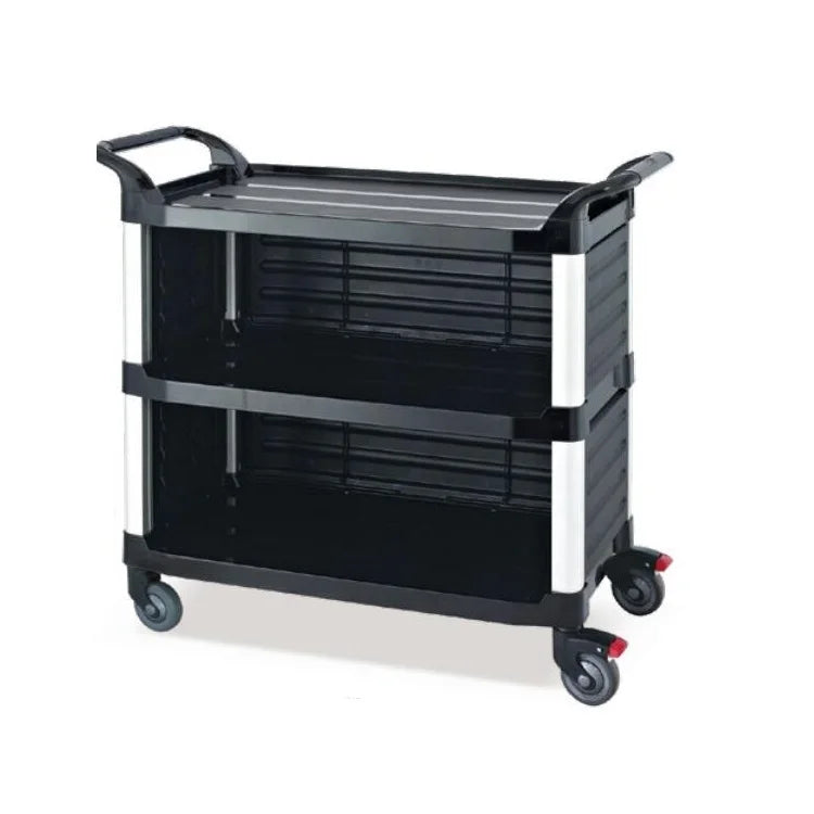 Hotels & Restaurants Three-Deck Aluminum Uprights Plastic Utility Service Cart for Cleaning Needs
