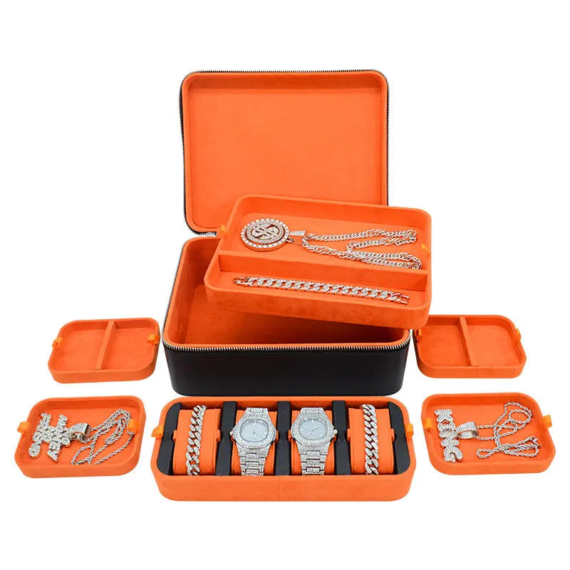 Handmade Portable Multifunctional PU Leather Jewelry Box with Handle New Design Watch Bracelet Suitcase