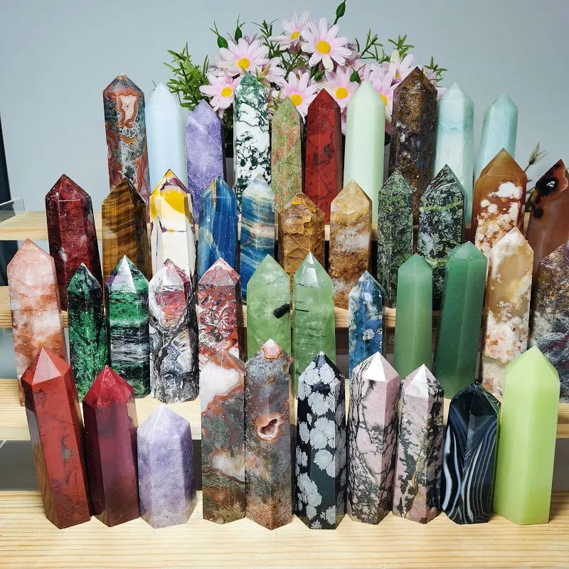 Wholesale Bulk Snowflake Obsidian Wand Crystals Energy Mookaite Jasper Point Fluorite Tower for Meditation