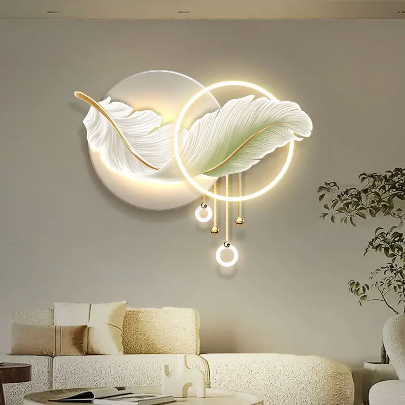 Factory Direct Decorative Landscape Art UV Printing Acrylic Feather Clock Painting Wall Art LED Home Improvement Lights