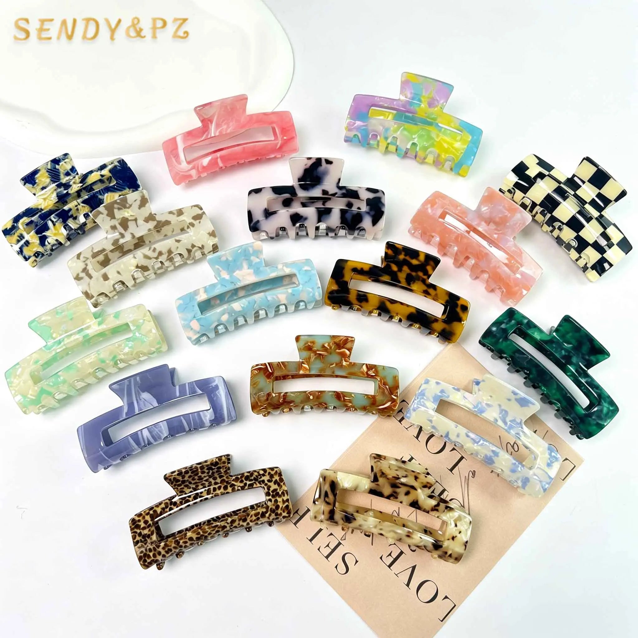 8.2cm High Quality Square Medium Acetate Hair Claw Clip Tortoise Shell Strong Hold Acetic Acid Hair Clips for Thick Hair
